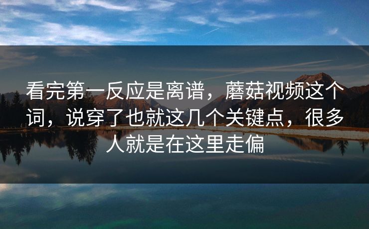 看完第一反应是离谱，蘑菇视频这个词，说穿了也就这几个关键点，很多人就是在这里走偏