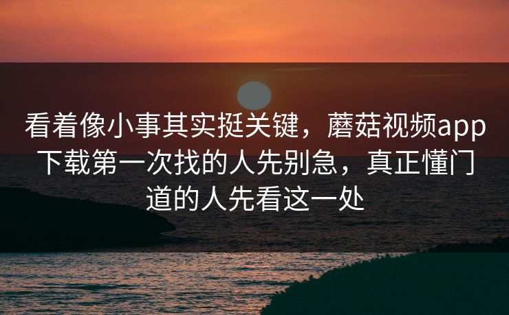 看着像小事其实挺关键，蘑菇视频app下载第一次找的人先别急，真正懂门道的人先看这一处