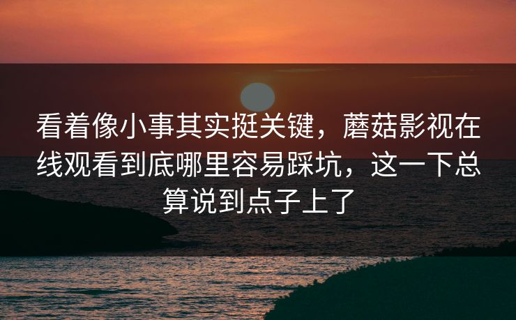 看着像小事其实挺关键，蘑菇影视在线观看到底哪里容易踩坑，这一下总算说到点子上了