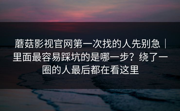 蘑菇影视官网第一次找的人先别急｜里面最容易踩坑的是哪一步？绕了一圈的人最后都在看这里