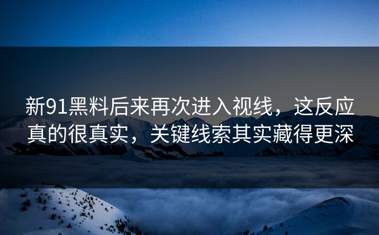 新91黑料后来再次进入视线，这反应真的很真实，关键线索其实藏得更深